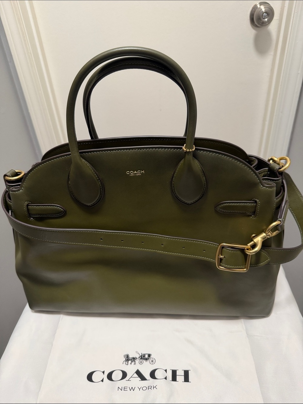 Coach Olive Green Soft Leather Empire 40 Carryall. Color is discontinued